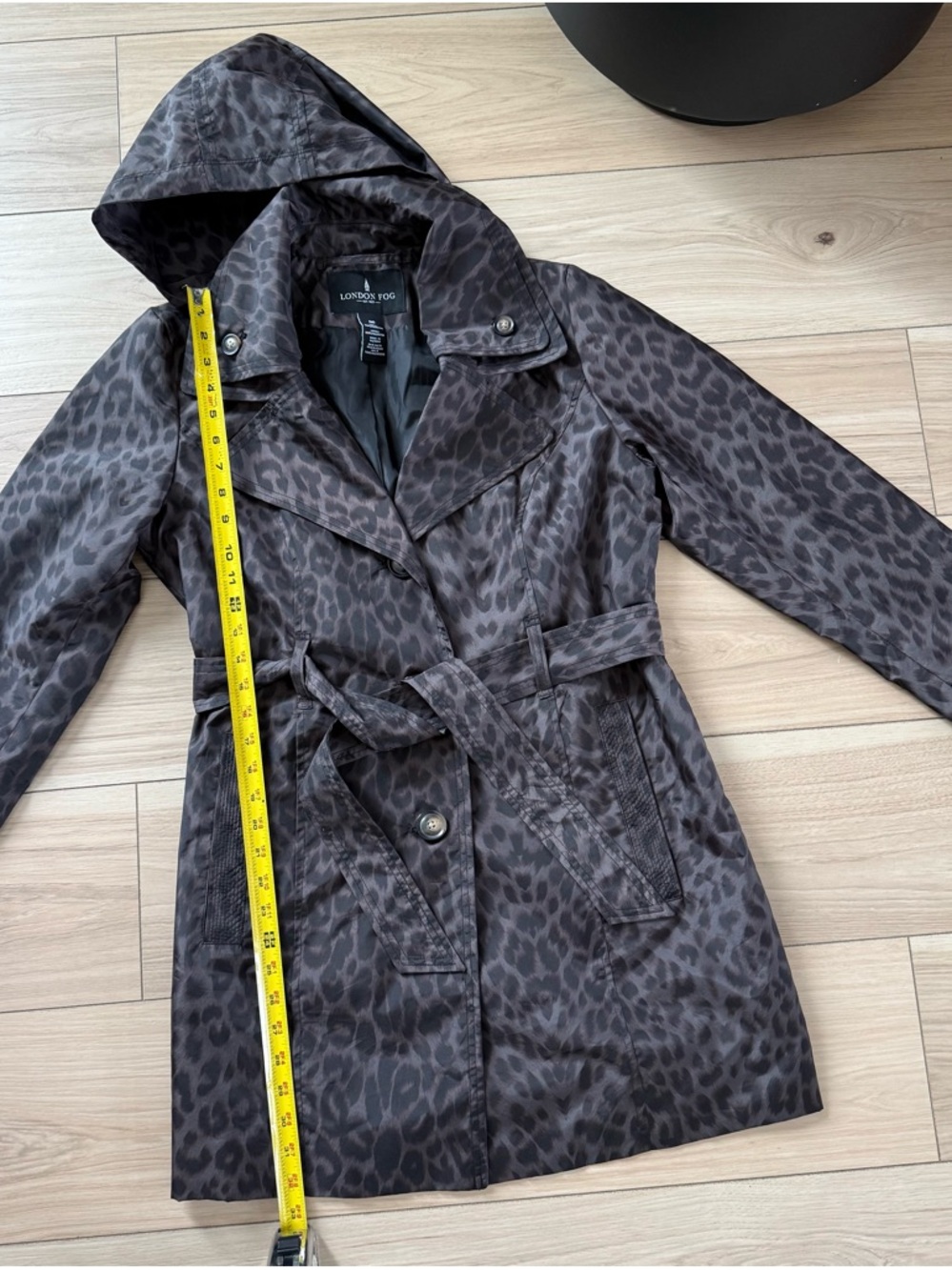 London Fog Leopard Print Trench Coat Belted Hooded M - Picture 5 of 6
